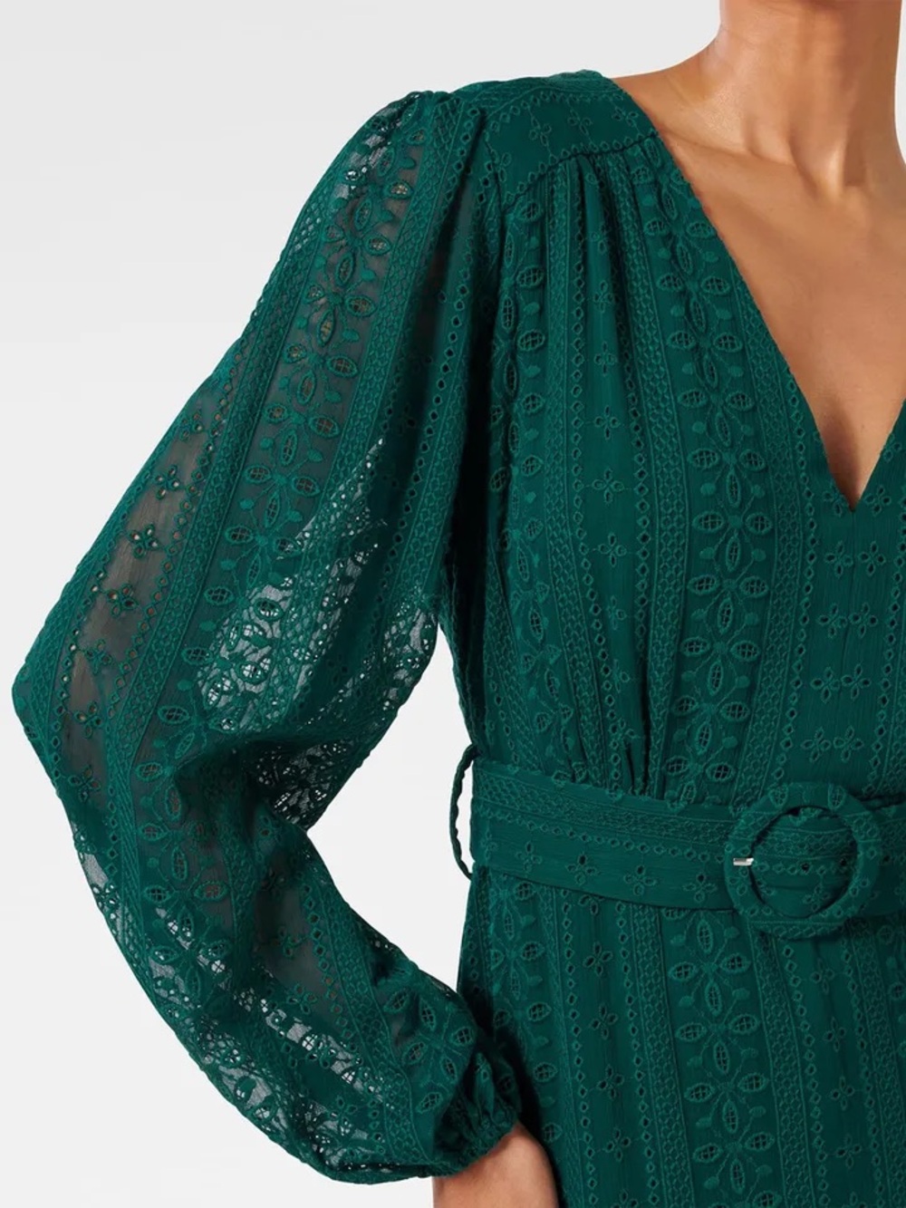 EverNew Floral Embroidered Puff Sleeve Layered Lace Fit Flare Maxi Dress- Size 4 - Picture 2 of 4